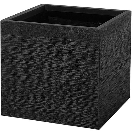 Garden Outdoor Plant Pot Planter Geometric Square Stone 40x40x38 cm Black Paros