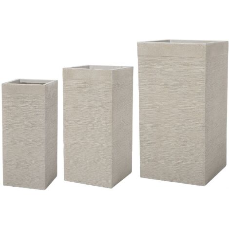 Set of 3 Large Tall Planters Clay Garden Decor Indoor Outdoor Beige Dion