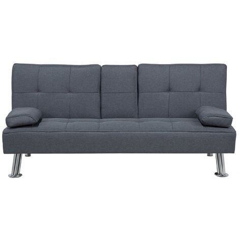 Modern Fabric Sofa Bed Click-clack Convertible Drop-down Table Dark Grey Roxen