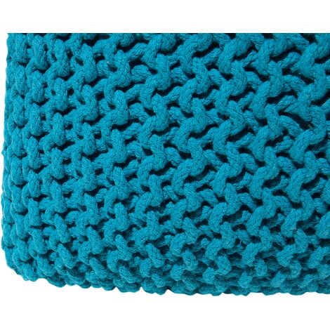Modern Knitted Square Pouffe Ottoman Cotton Blue 50 x 50 cm Conrad