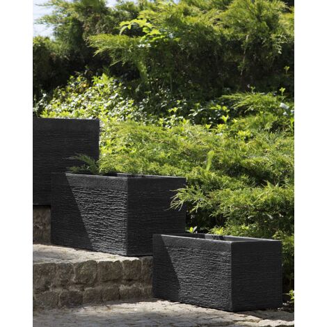 Modern Outdoor Garden Flower Pot Planter Fiber Clay 50 x 23 x 24 cm Black Myra