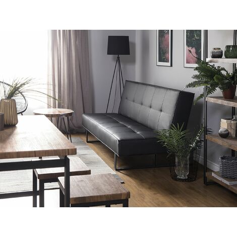 Modern Faux Leather Convertible Sofa Bed Armless Buttoned Back Black Derby