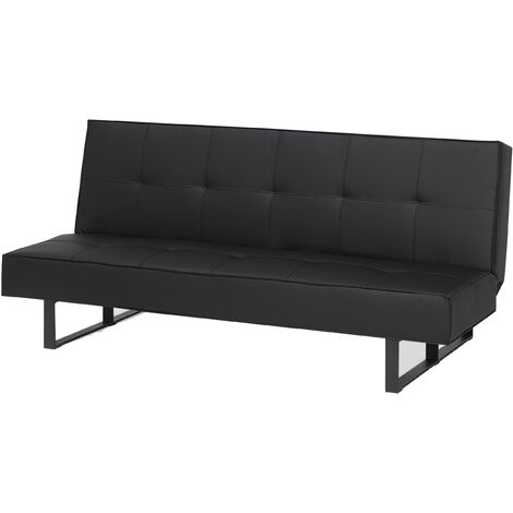 Modern Faux Leather Convertible Sofa Bed Armless Buttoned Back Black Derby