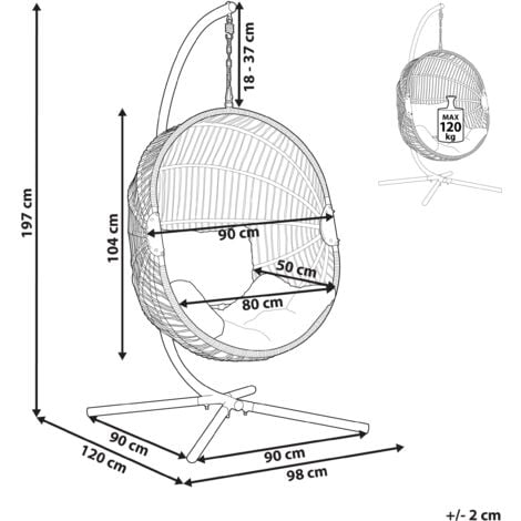 Hanging Chair with Metal Base Beige Indoor-Outdoor Wicker Egg Shape Acri