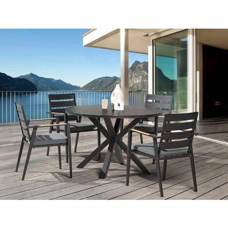 Modern Garden Table Black Aluminium ⌀120 cm Maletto