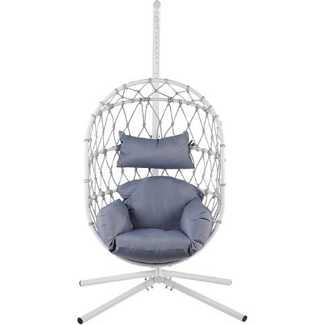 Hanging Swing Chair White Boho Rope Metal Stand Chain Soft Cushion Adria