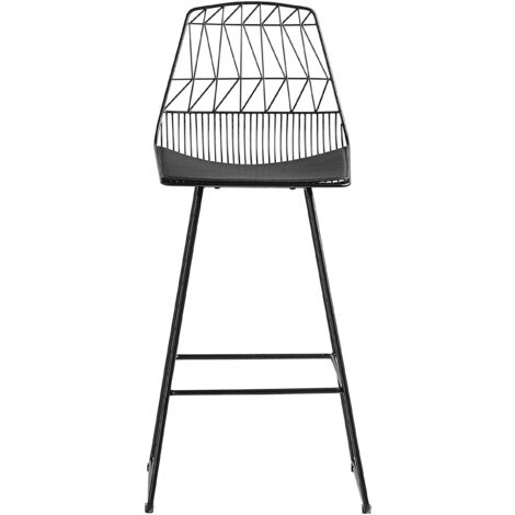 Modern Set of 2 Metal Bar Chairs Counter Height Stool PU Leather Black Preston