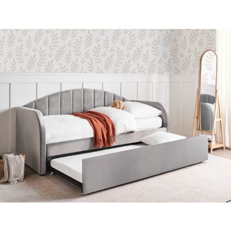 Trundle Bed Velvet Upholstery Slatted Base EU Single Grey Eyburie