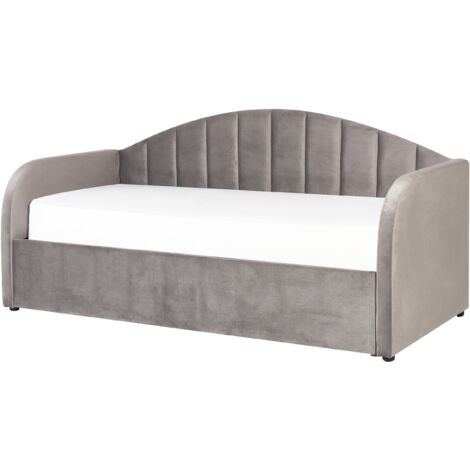 Trundle Bed Velvet Upholstery Slatted Base EU Single Grey Eyburie