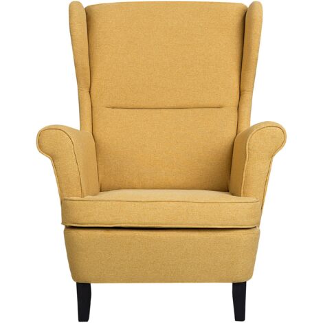 Classic Wingback Chair Upholstered High Back Yellow Fabric Living Room Abson