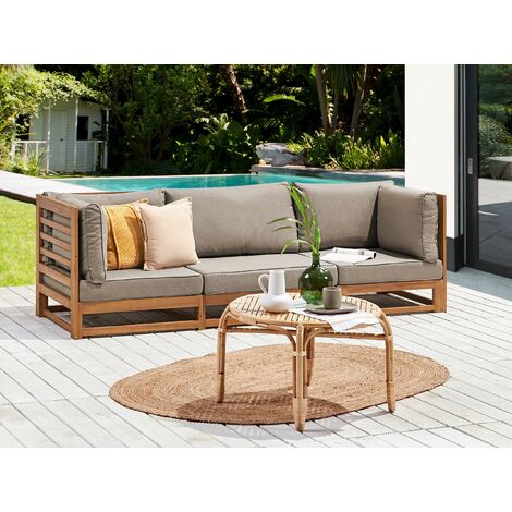 3 Seater Garden Outdoor Sofa Cushions Acacia Wood Taupe Trani