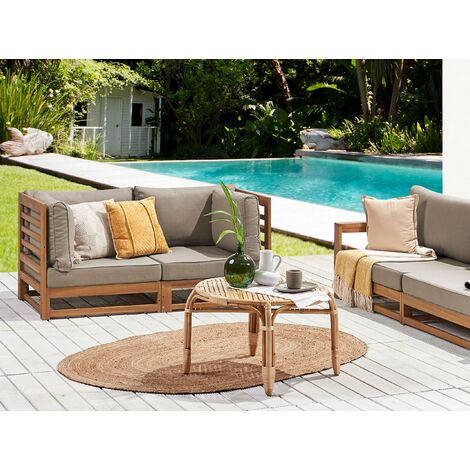 2 Seater Garden Outdoor Sofa Cushions Acacia Wood Taupe Trani