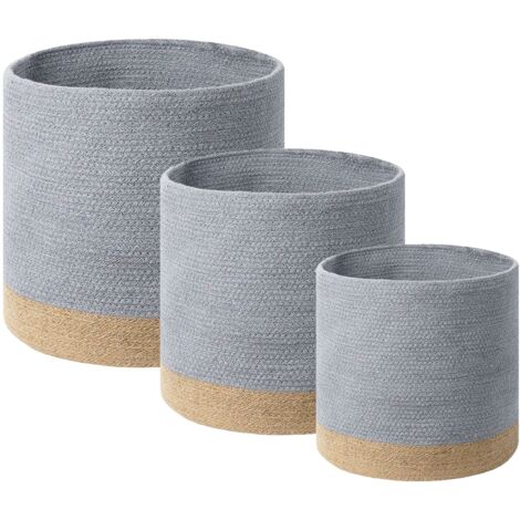 Set of 3 Baskets BASIMA Cotton Grey