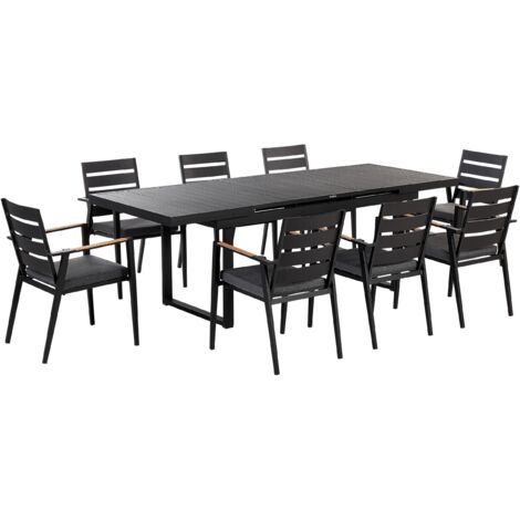 8 Piece Garden Dining Set Chairs and Extending Table Black with Seating ...