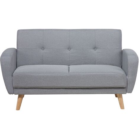 Modern Convertible Sofa Bed 2 Seater Grey Fabric Tufted Wood Legs Retro Florli