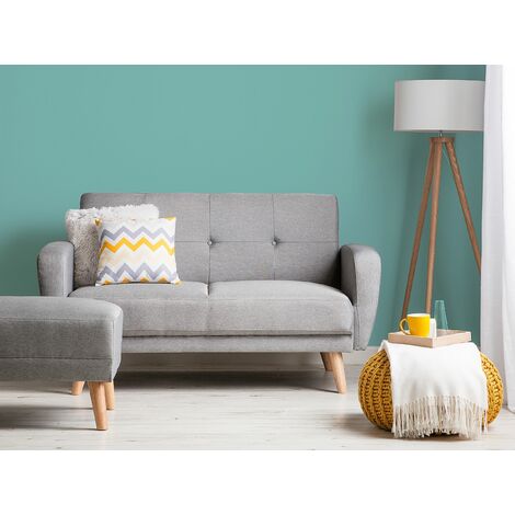 Modern Convertible Sofa Bed 2 Seater Grey Fabric Tufted Wood Legs Retro Florli