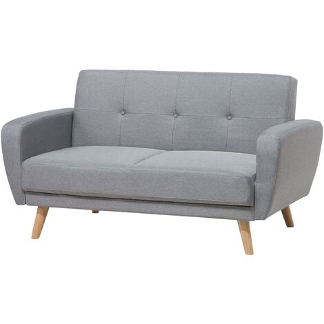 Modern Convertible Sofa Bed 2 Seater Grey Fabric Tufted Wood Legs Retro Florli