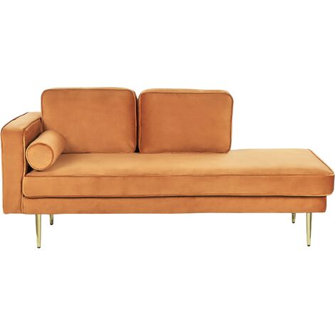 Modern Glam Velvet Chaise Lounge Orange Upholstery Gold Metal Legs Miramas