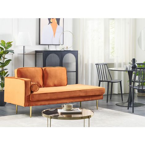 Modern Glam Velvet Chaise Lounge Orange Upholstery Gold Metal Legs Miramas