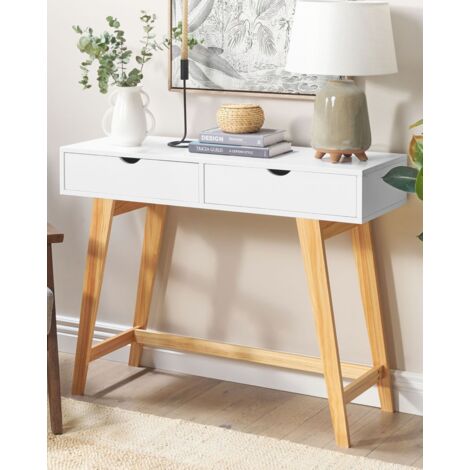 Scadinavian Console Table 2 Drawers Wooden Legs White with Light Wood 101 x 36 cm Sully