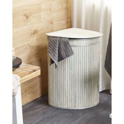 Bamboo Corner Laundry Basket Hamper with Zippered Lid Grey Badulla