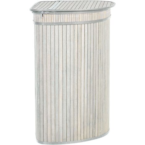 Bamboo Corner Laundry Basket Hamper with Zippered Lid Grey Badulla