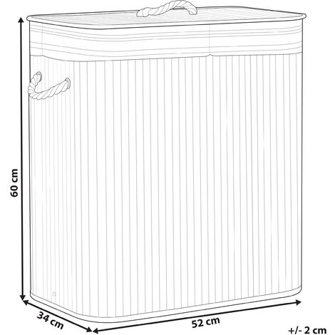 Bamboo Laundry Basket Hamper 2-Compartment with Zippered Lid White Kalthota