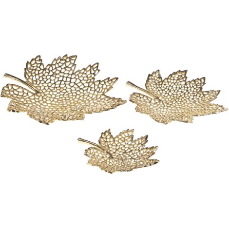 Set of 3 Trinket Dishes Leaf PEMALI Metal Gold (1/5)
