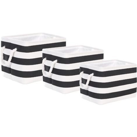 Set of 3 Storage Basket with Rope Handles Fabric Organization Black and White Darqab