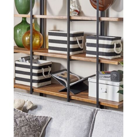 Set of 3 Storage Basket with Rope Handles Fabric Organization Black and White Darqab