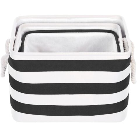 Set of 3 Storage Basket with Rope Handles Fabric Organization Black and White Darqab