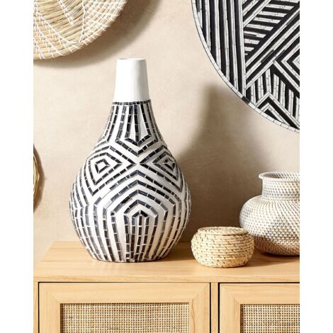 Decorative Vase Terracotta Natural Ethnic Style Black and White Ombilin