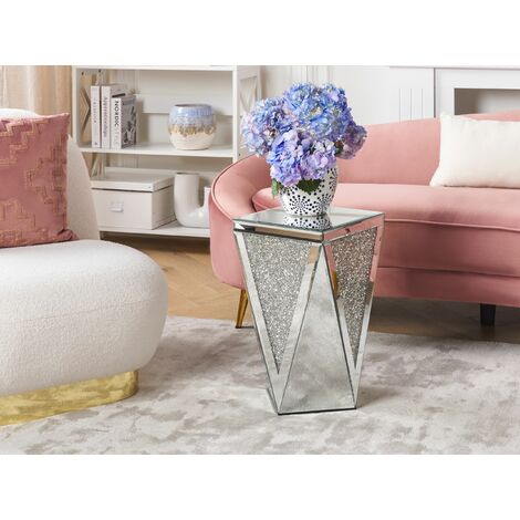 Glamour Mirrored Side End Table Silver 30 x 30 cm Luxey