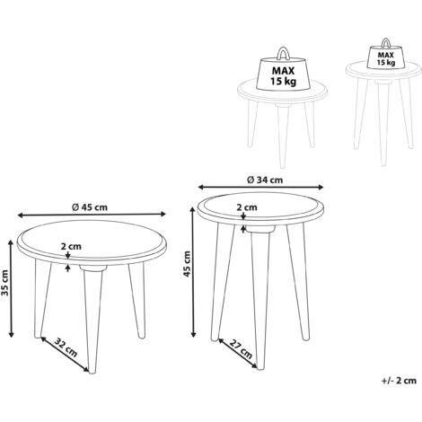 Set of 2 Retro Vintage Round Side Coffee Tables Distressed Mango Wood Green Ekamba