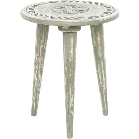 Set of 2 Retro Vintage Round Side Coffee Tables Distressed Mango Wood Green Ekamba