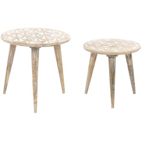 Set of 2 Side Tables HURSI Mango Wood Brown/ White