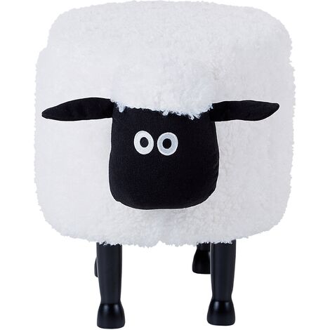 Kids Animal Stool Faux Fur Pouffe with Storage Wooden Legs Playroom White Sheep