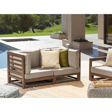 2 Seater Garden Outdoor Acacia Wood Sofa Bench with Cushions Dark Wood Trani