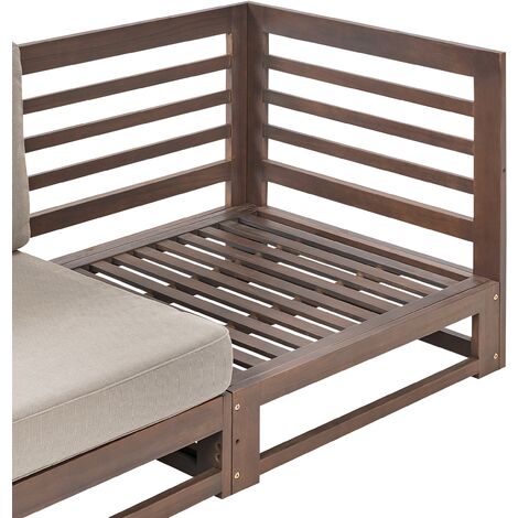 2 Seater Garden Outdoor Acacia Wood Sofa Bench with Cushions Dark Wood Trani