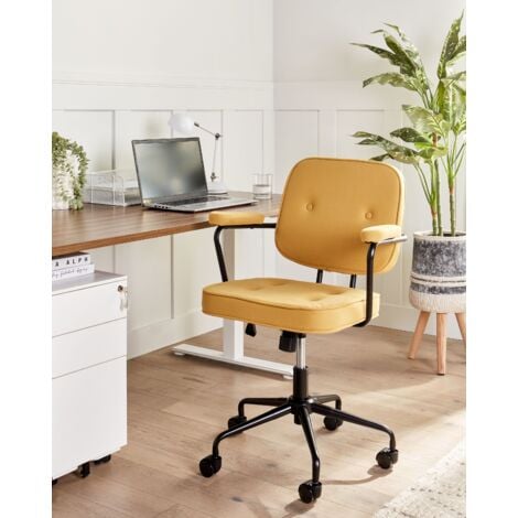 Traditional Office Chair Faux Leather Swivel Adjustable with Armrests Yellow Pawnee