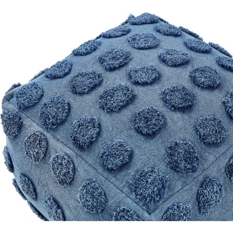 Boho Square Pouffe Ottoman Cotton Polka Dot Pattern 50 x 50 x 35 cm Blue Vishvi