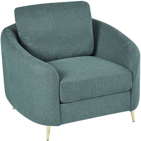 Retro Upholstered Club Chair Curved Golden Legs Armchair Fabric Green Trosa