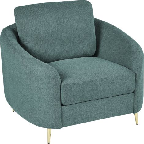 Retro Upholstered Club Chair Curved Golden Legs Armchair Fabric Green Trosa