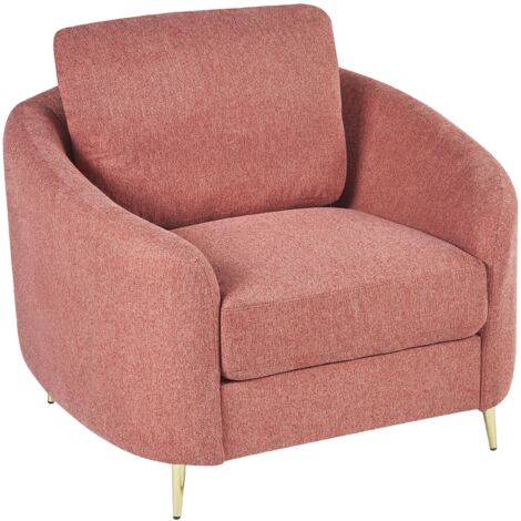 Retro Upholstered Club Chair Curved Golden Legs Armchair Fabric Pink Trosa