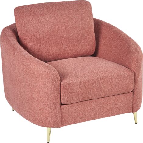 Retro Upholstered Club Chair Curved Golden Legs Armchair Fabric Pink Trosa