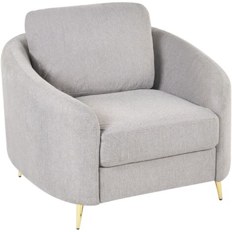 Retro Upholstered Club Chair Curved Golden Legs Armchair Fabric Grey Trosa