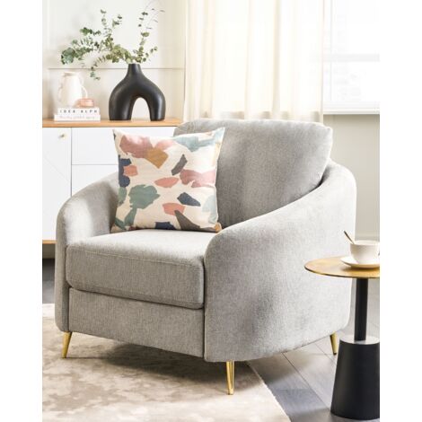 Retro Upholstered Club Chair Curved Golden Legs Armchair Fabric Grey Trosa