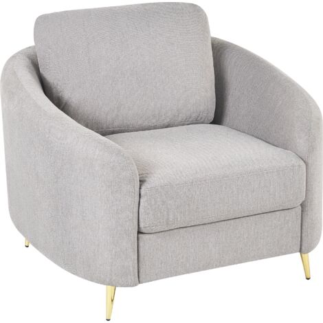Retro Upholstered Club Chair Curved Golden Legs Armchair Fabric Grey Trosa