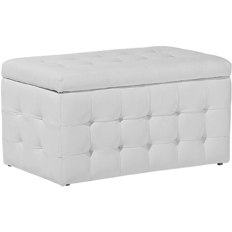Modern Tufted Ottoman Bedroom Bench, White Faux Leather Ottoman Bench