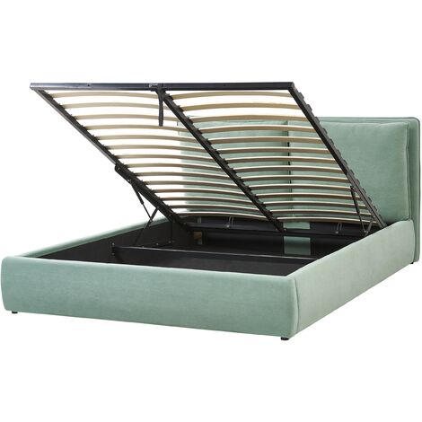 Modern Velvet Fabric EU King Size Bed Frame 5ft3 Storage Upholstered Green Bajonna